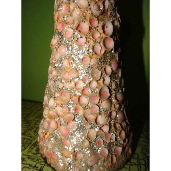 Vintage Florida Souvenir Tiny Shells Encrusted Covered Flower Glass Vase glitter - Picture 2 of 14